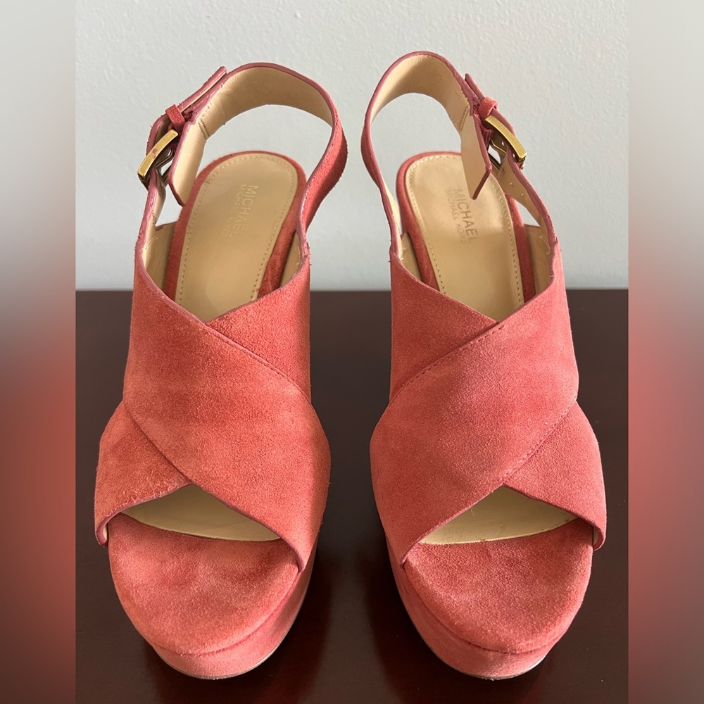 Michael Kors Mariana Sling Cinnamon Suede Size 7M Platform - Picture 4 of 17